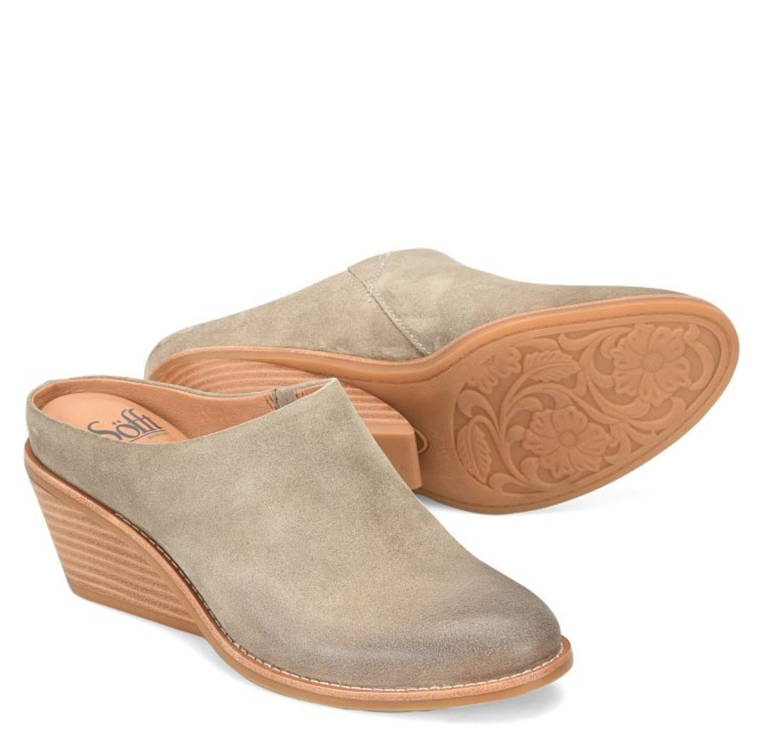 Suede Block Heel Mule LT Grey
