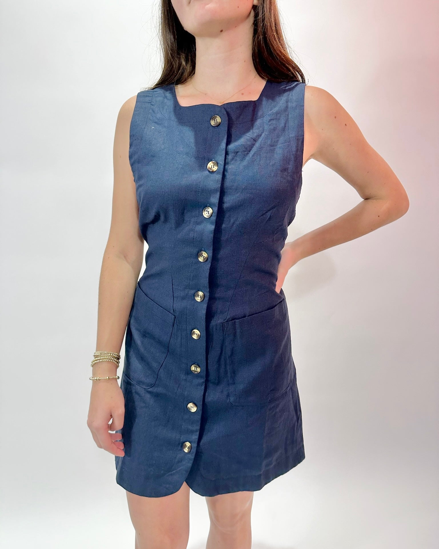 Tinley Button Dress Navy