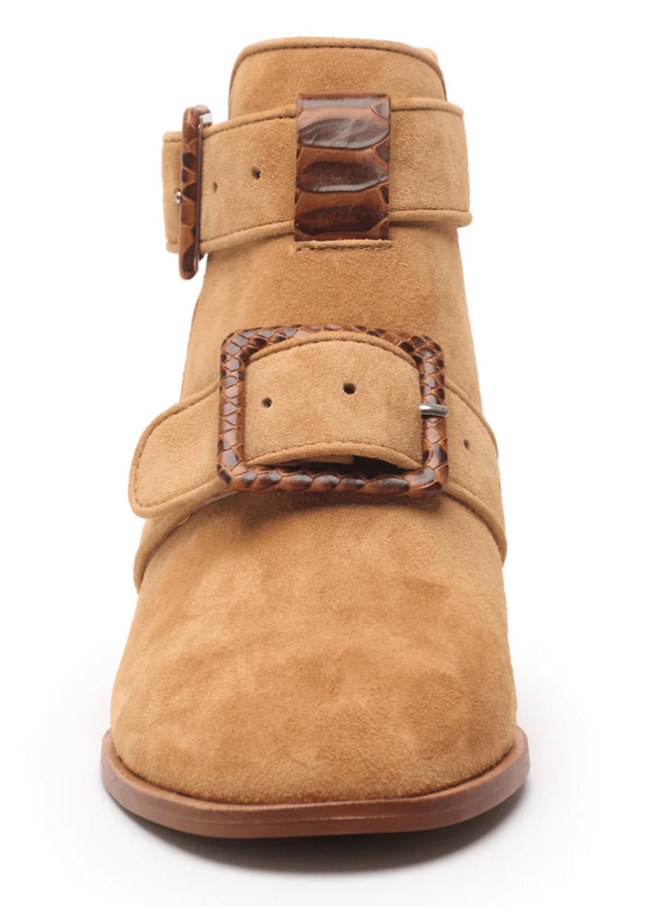 Suede Cut Out Block Bootie Tan