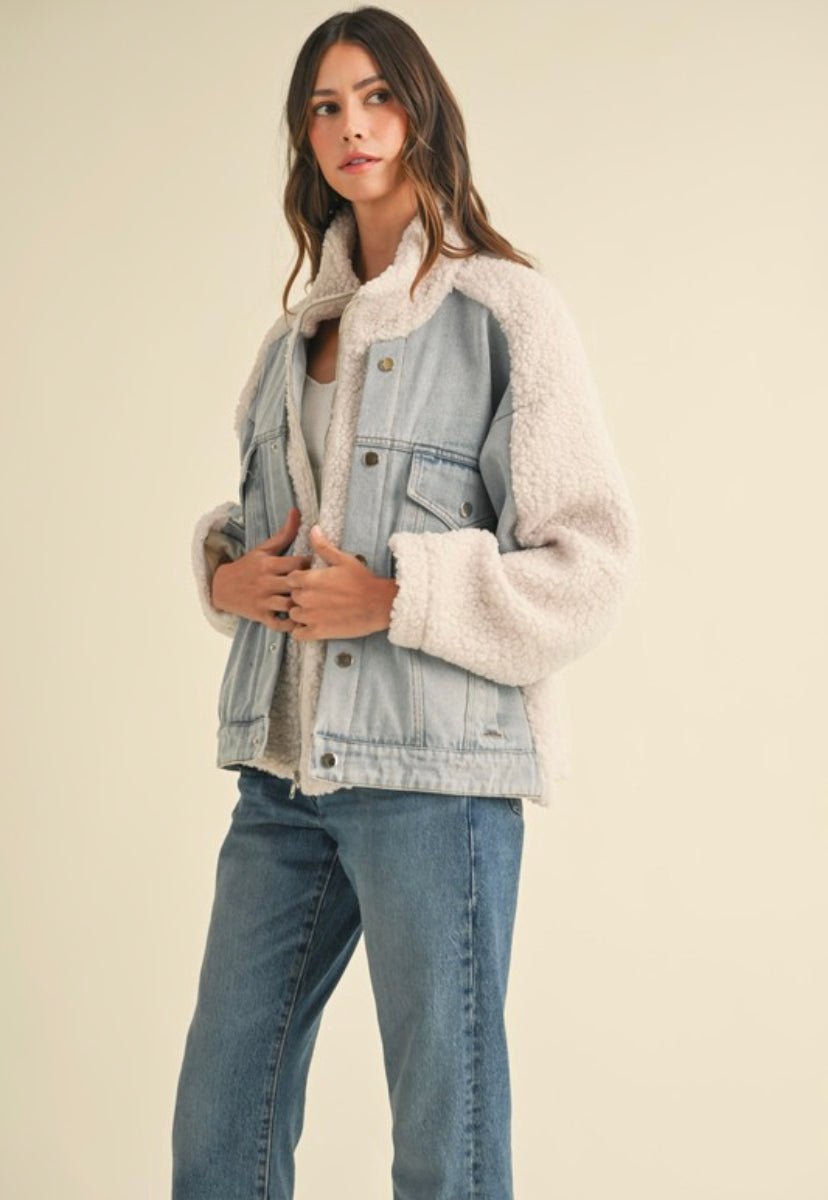 Mickie Fleece and Denim Combo Jacket