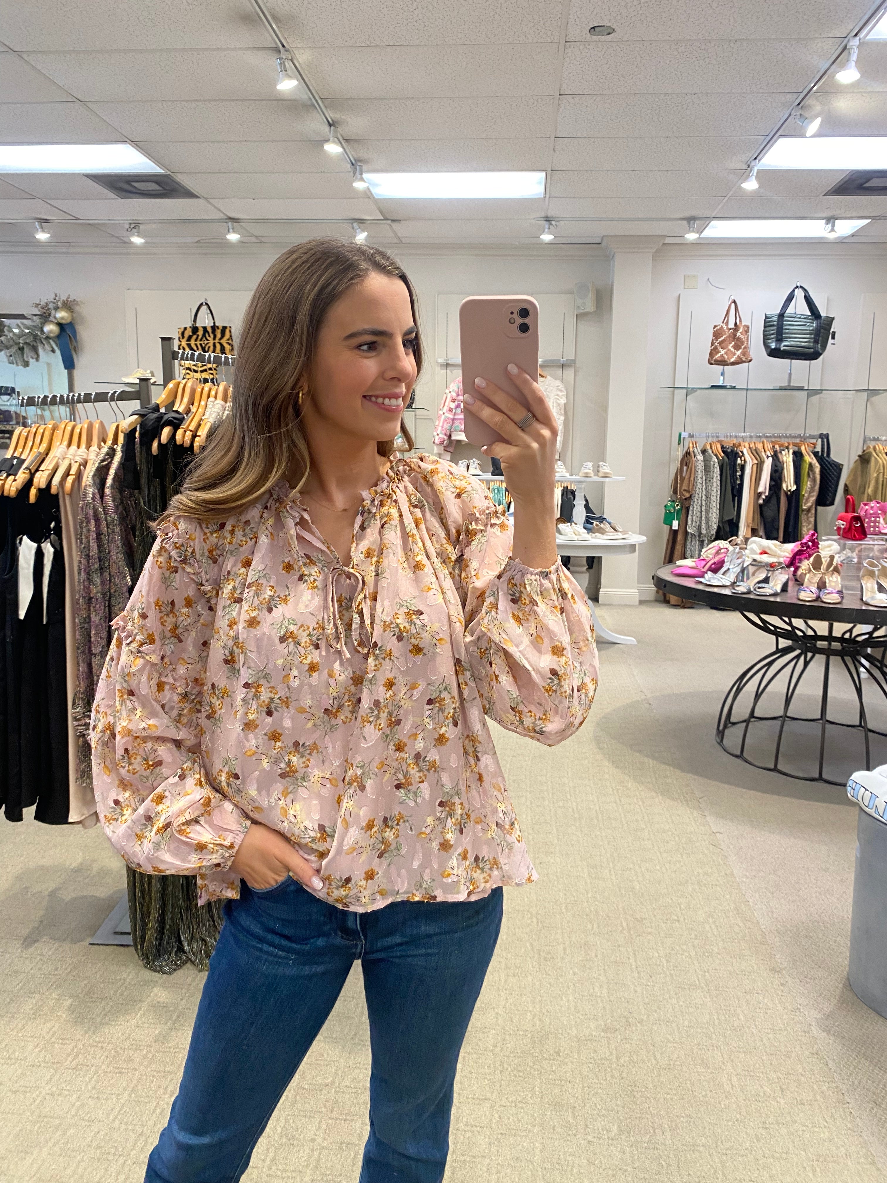 Floral Ruffle Neck Top