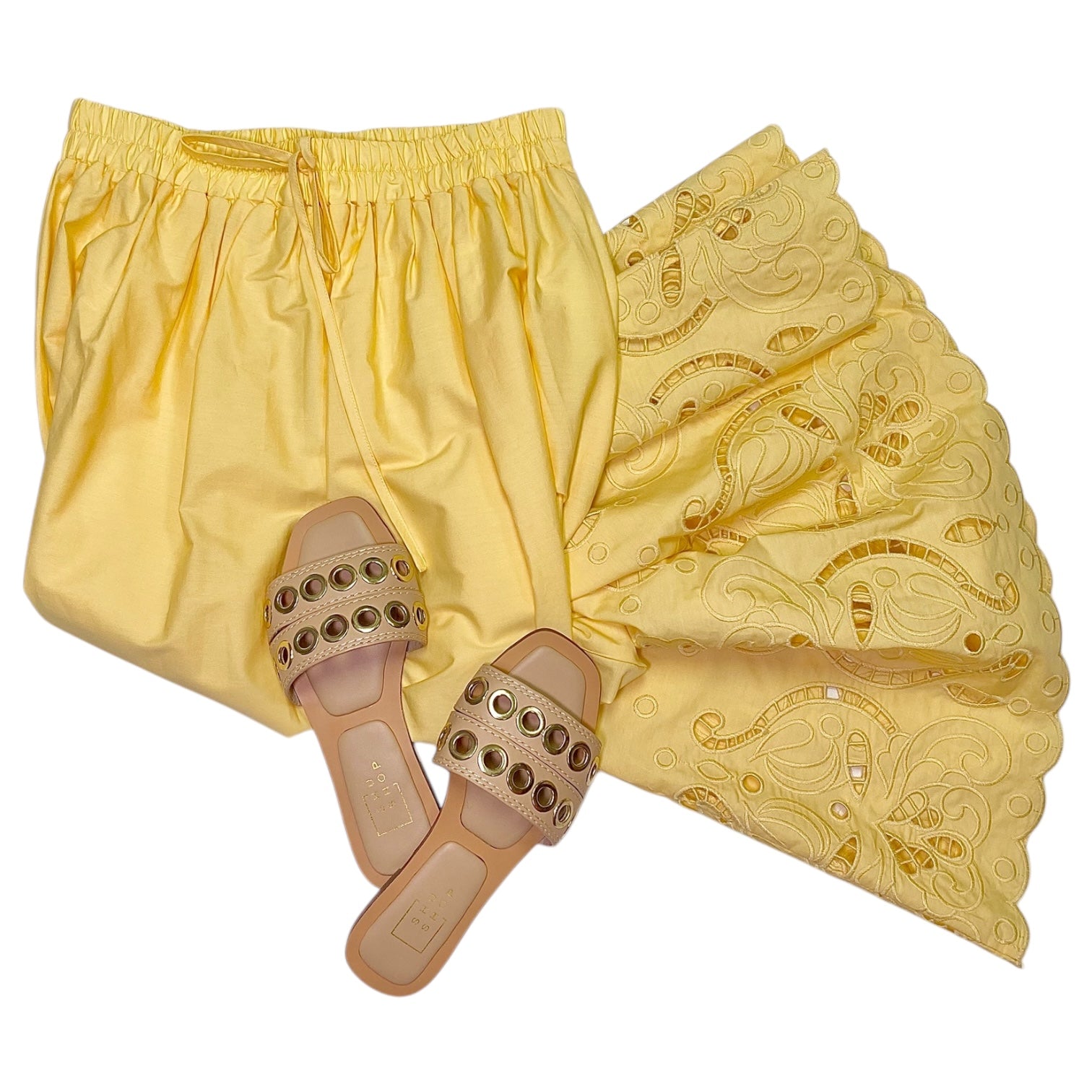Eyelet Midi Skirt Yellow