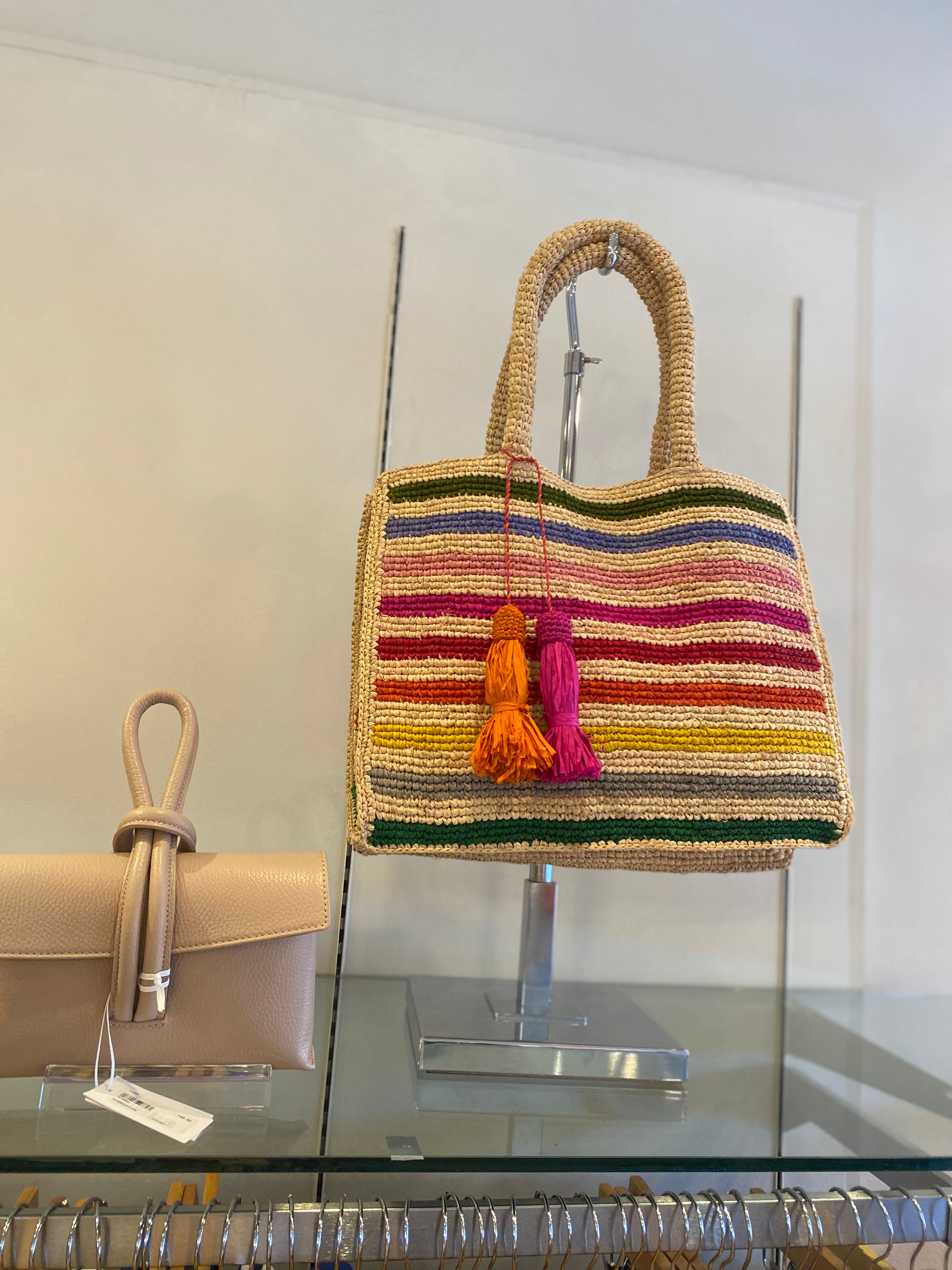 Mae Raffia Tote Rainbow