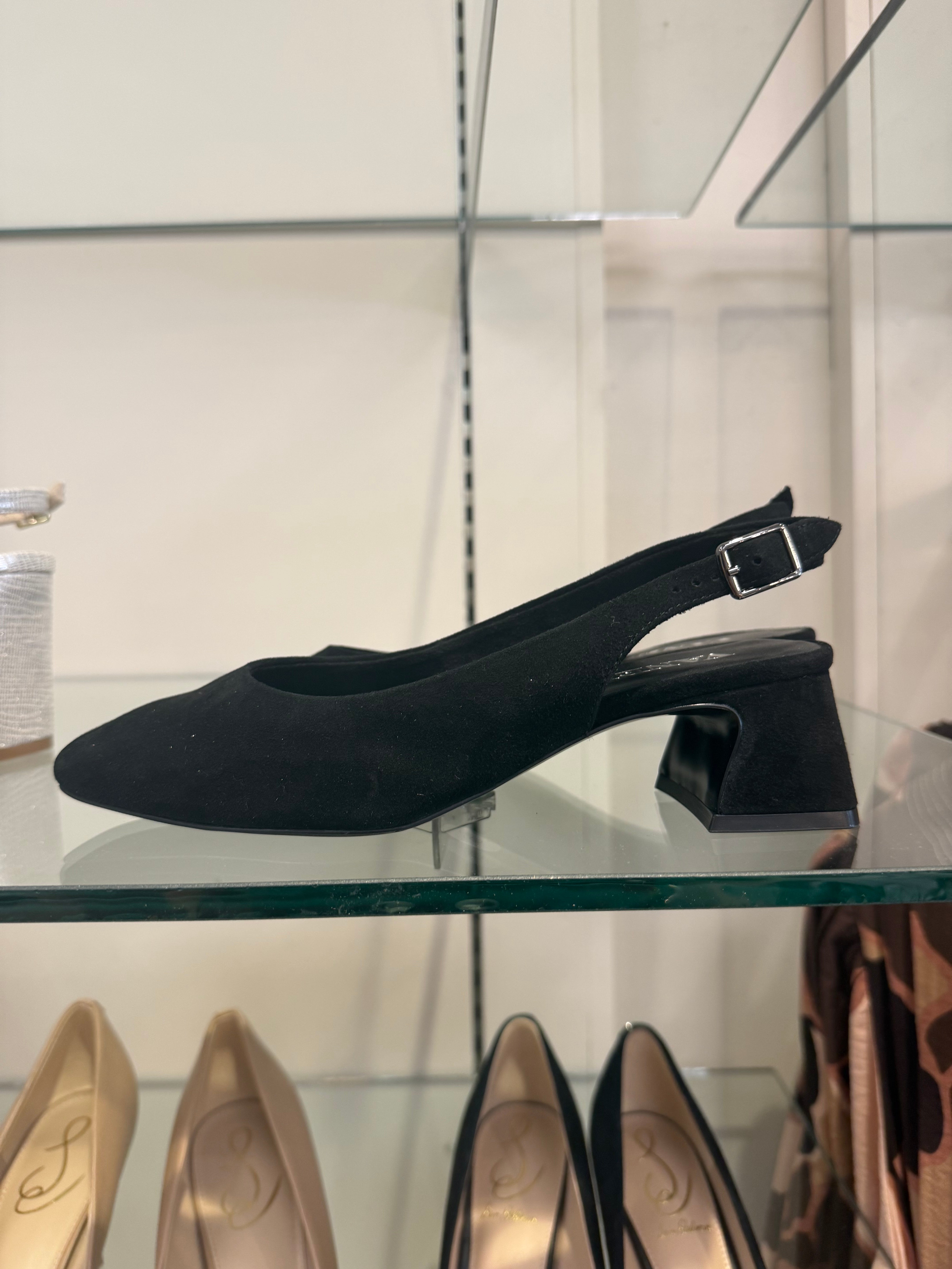Slingback Block Heel Black Suede