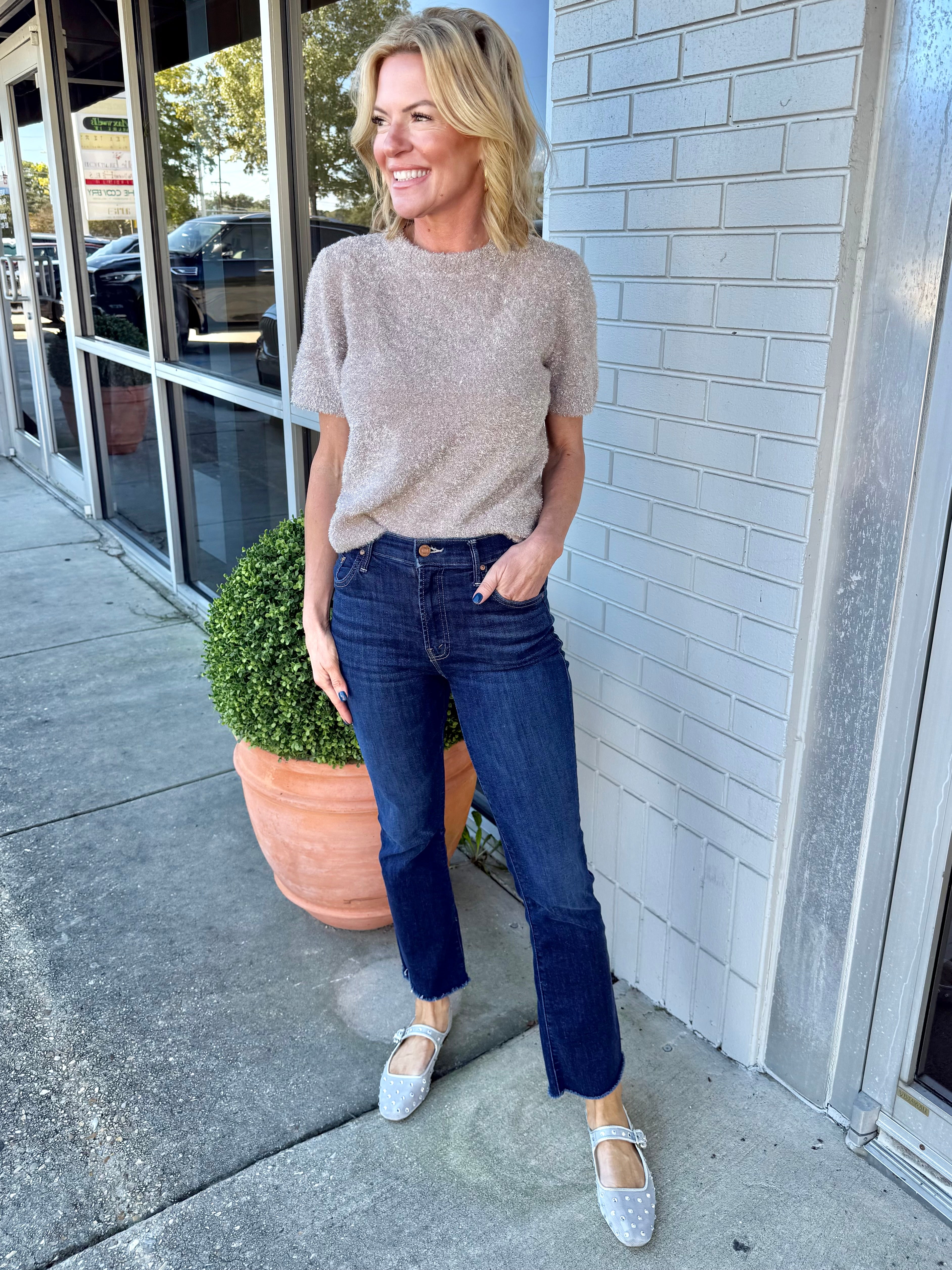 Metallic SS Sweater Nutmeg