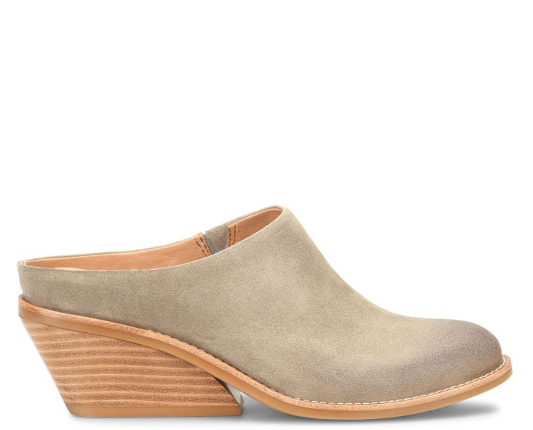 Suede Block Heel Mule LT Grey