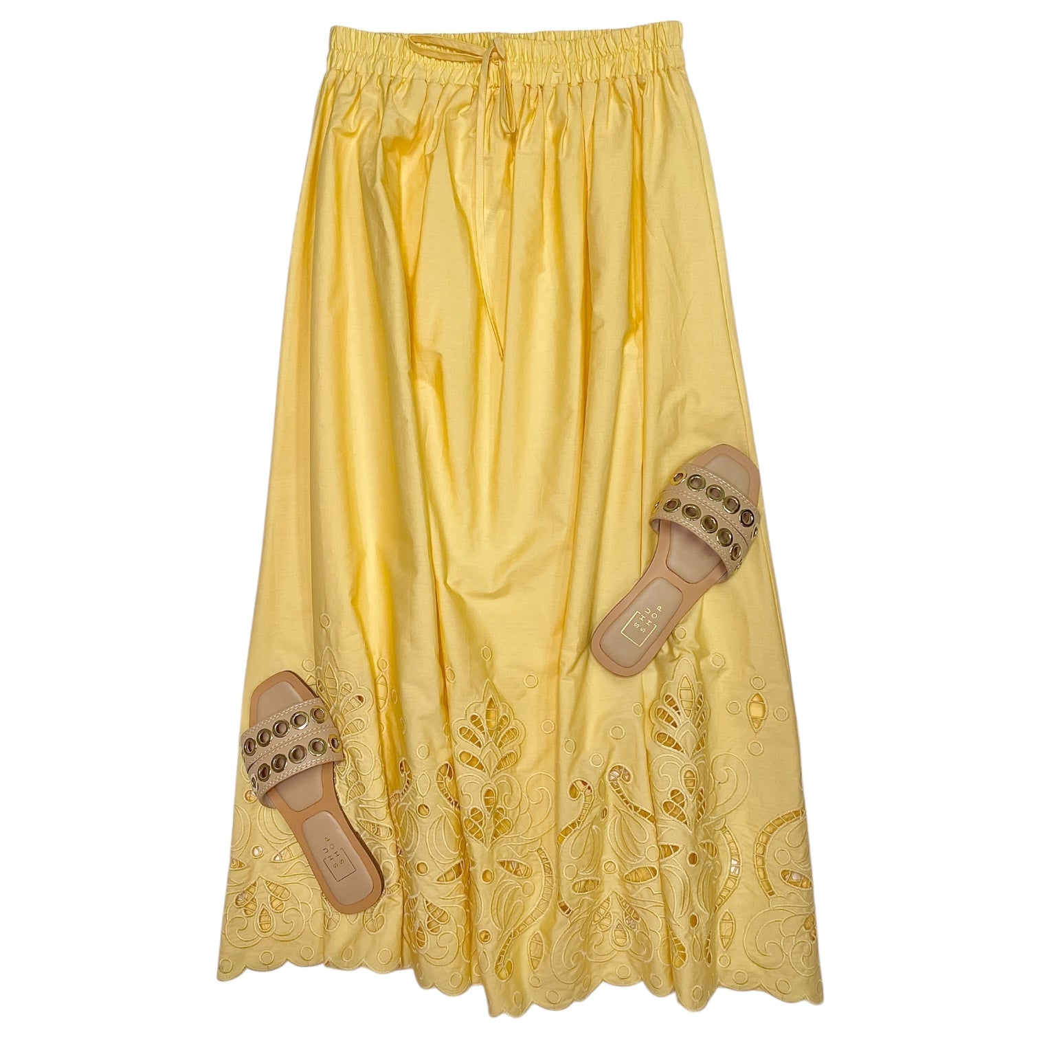 Eyelet Midi Skirt Yellow