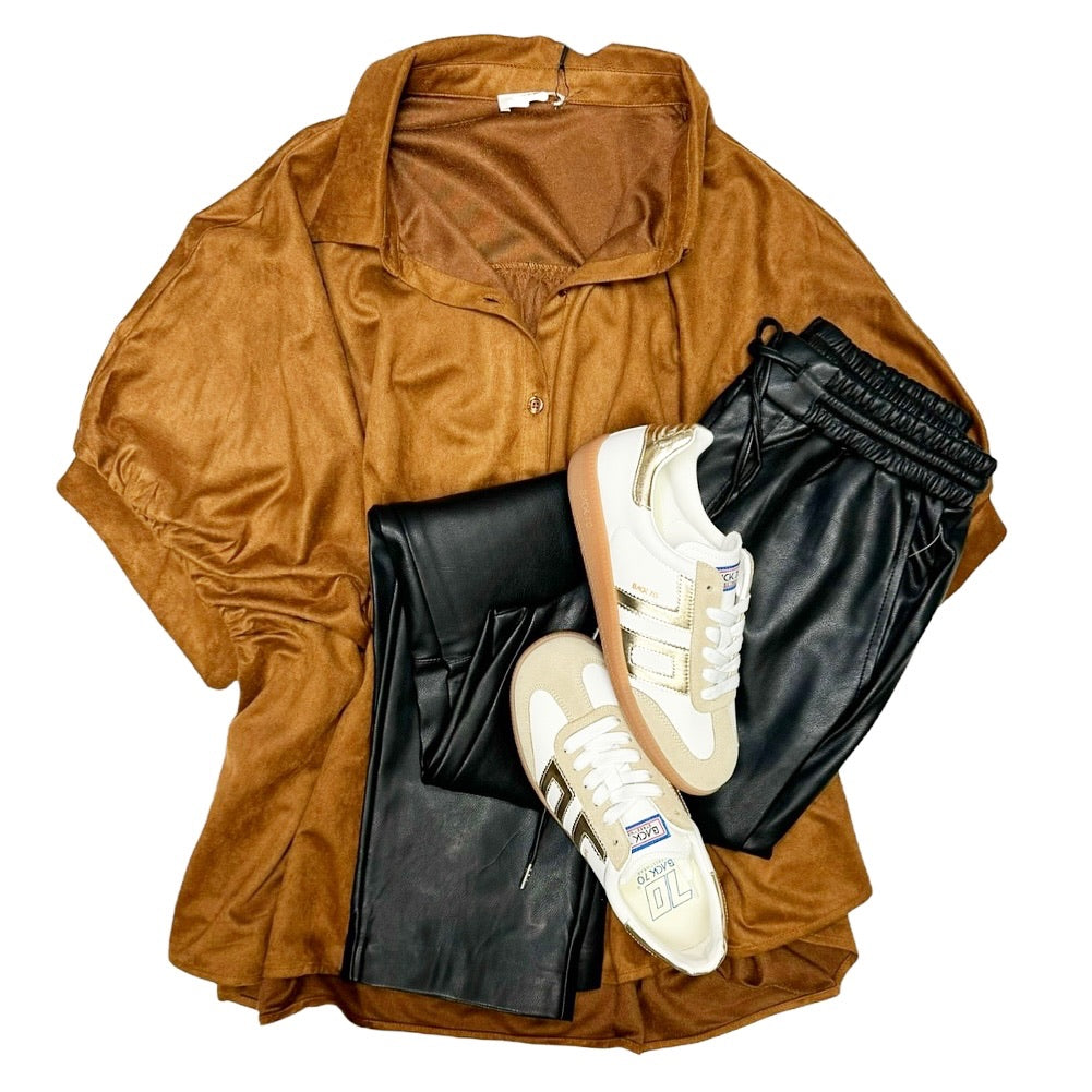 Ember Button Down Top Camel