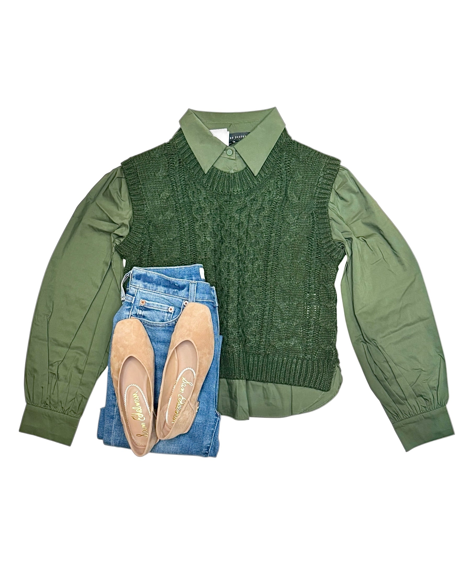 Flanders Mixed Media Sweater Olive