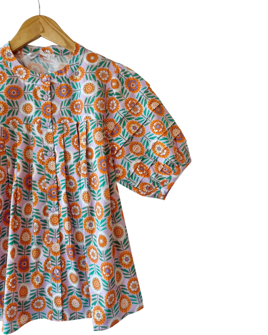 Floral Button Pleat Top Lavender