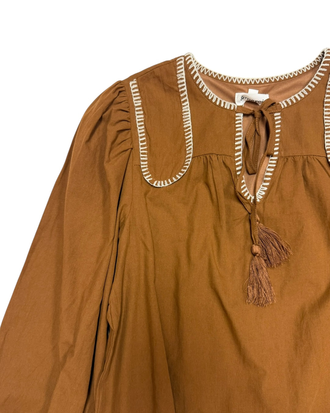 Stitch Tie Front Blouse Brown