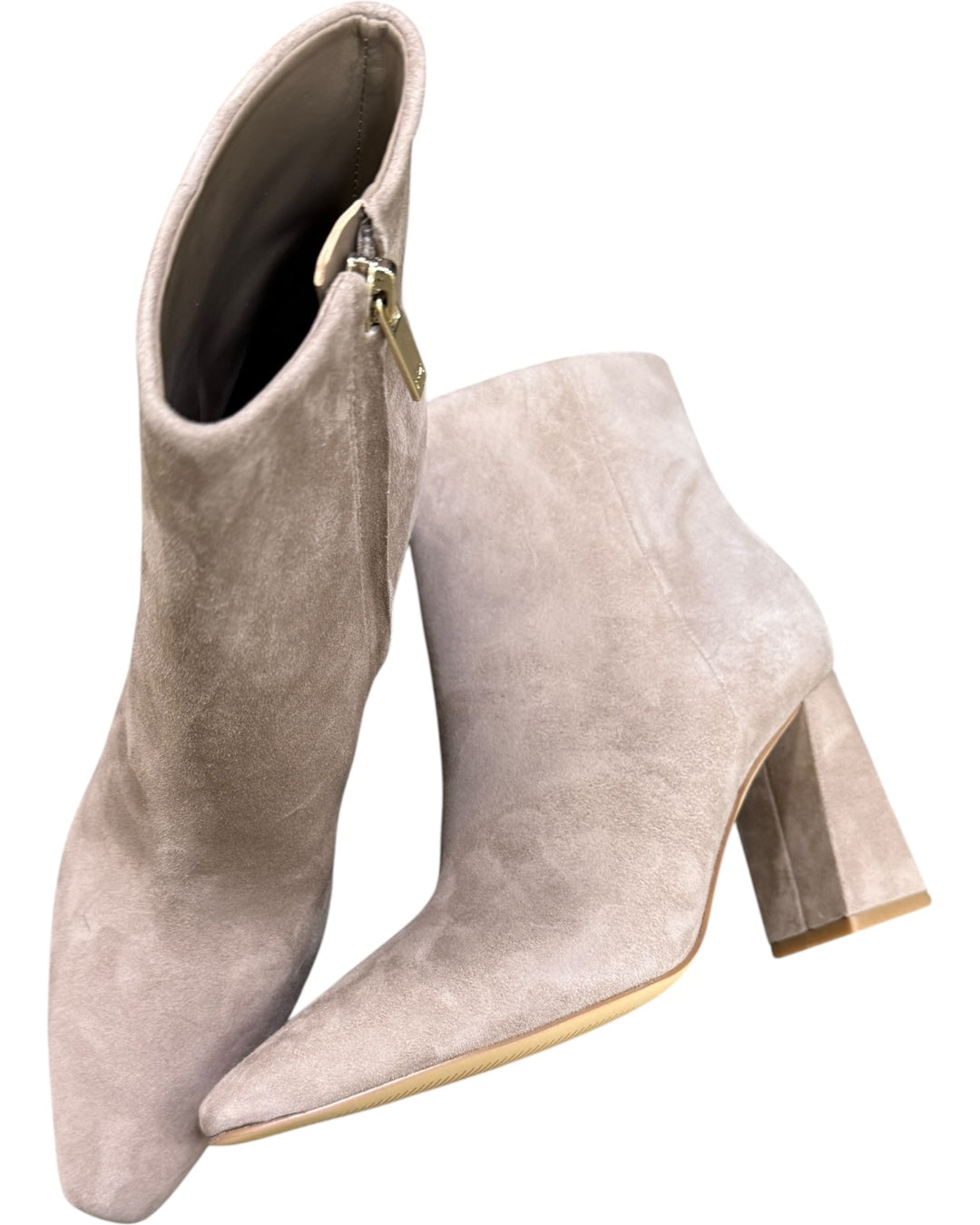 Pointed Toe Block Heel Taupe