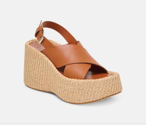 Woven Platform Wedge Brown Leather