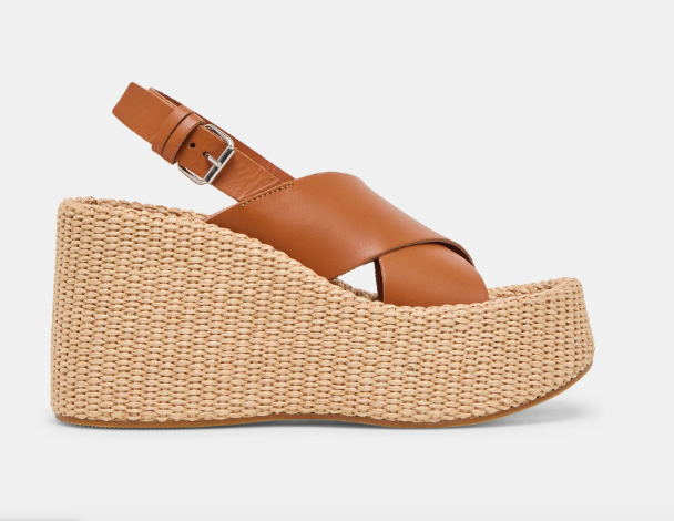 Woven Platform Wedge Brown Leather