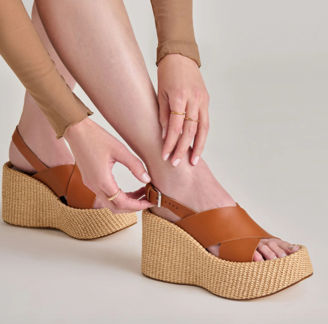 Woven Platform Wedge Brown Leather