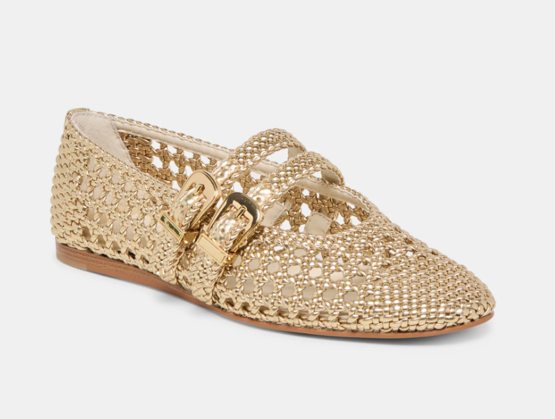 Woven Maryjane Flat Gold