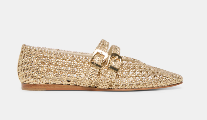 Woven Maryjane Flat Gold