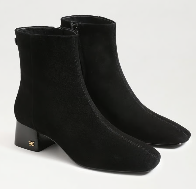 Paige Block Heel Bootie Black Suede