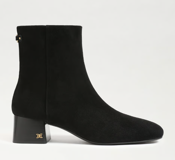 Paige Block Heel Bootie Black Suede