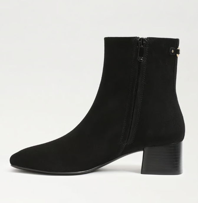 Paige Block Heel Bootie Black Suede