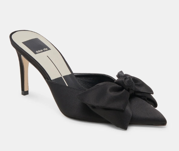 Pointed Toe Bow Mule Black