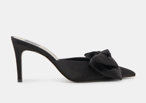 Pointed Toe Bow Mule Black