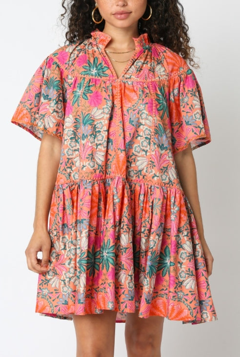 Viola Floral Dress Orange Multi