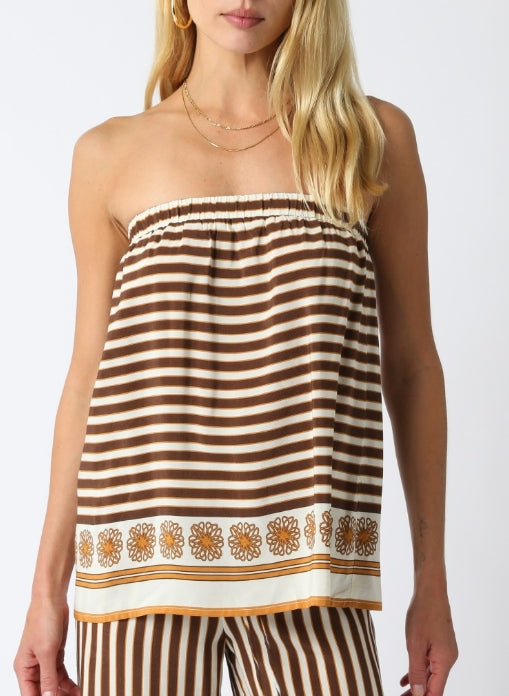 Faith Stripe Top Cream Brown