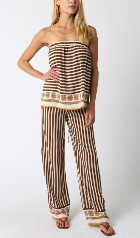 Faith Stripe Pants Cream Brown