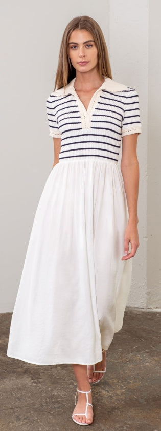 Short SLV Knit Twofer Dress Ivory