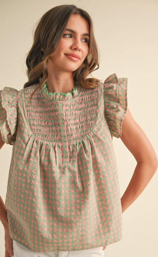 Adora Gingham Top Green/Coral