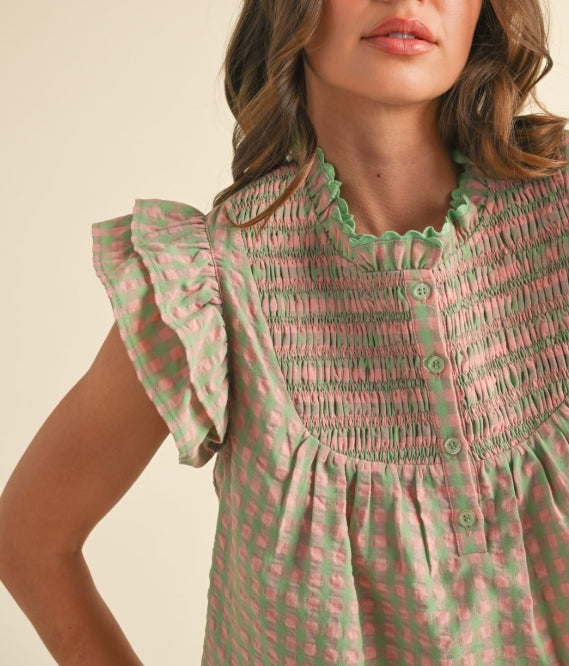 Adora Gingham Top Green/Coral