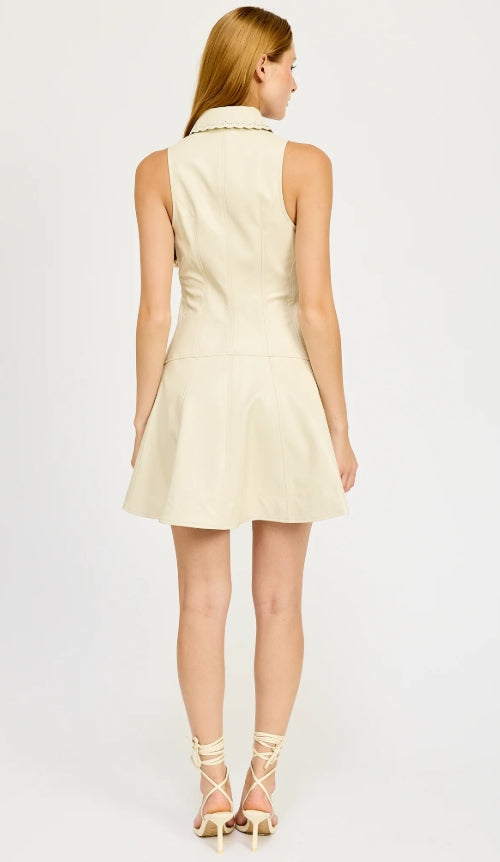 Barrett Faux Leather Mini Dress Ivory