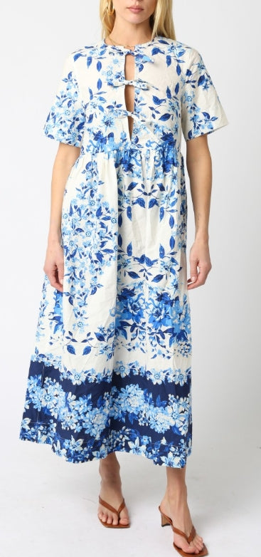 Lilith Floral Dress White/Blue