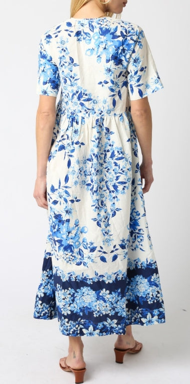 Lilith Floral Dress White/Blue