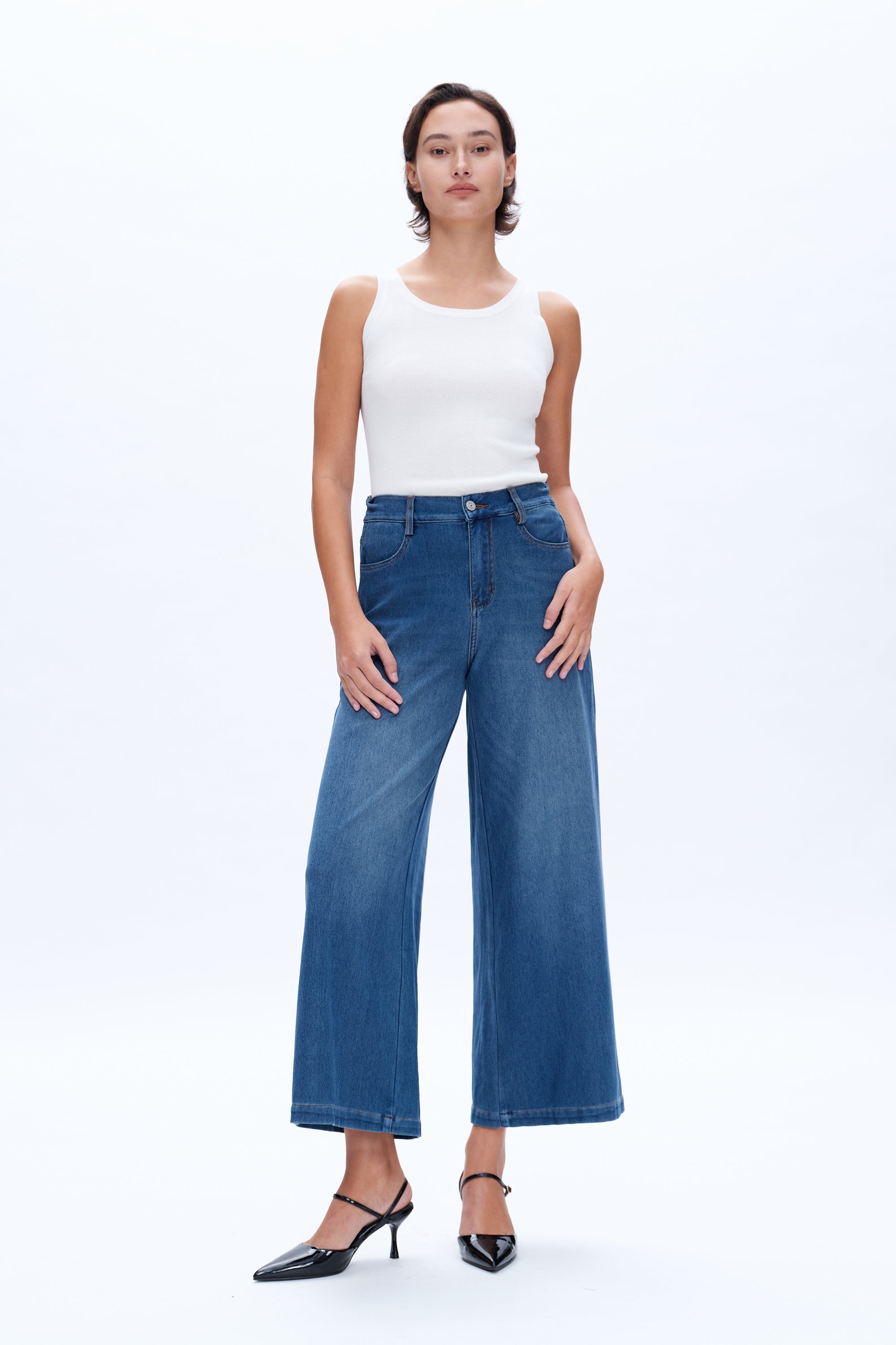 High Wide Leg Flare Bluebell