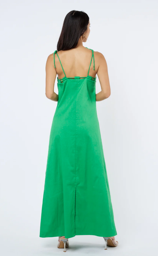 Hattie Embroidered Palm Maxi Green