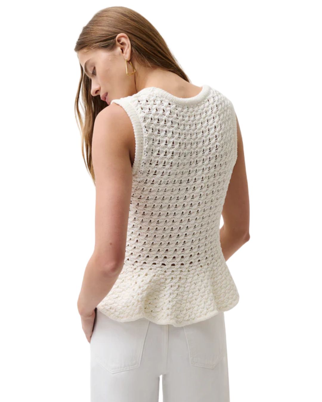 Anna Peplum Sweater Tank White