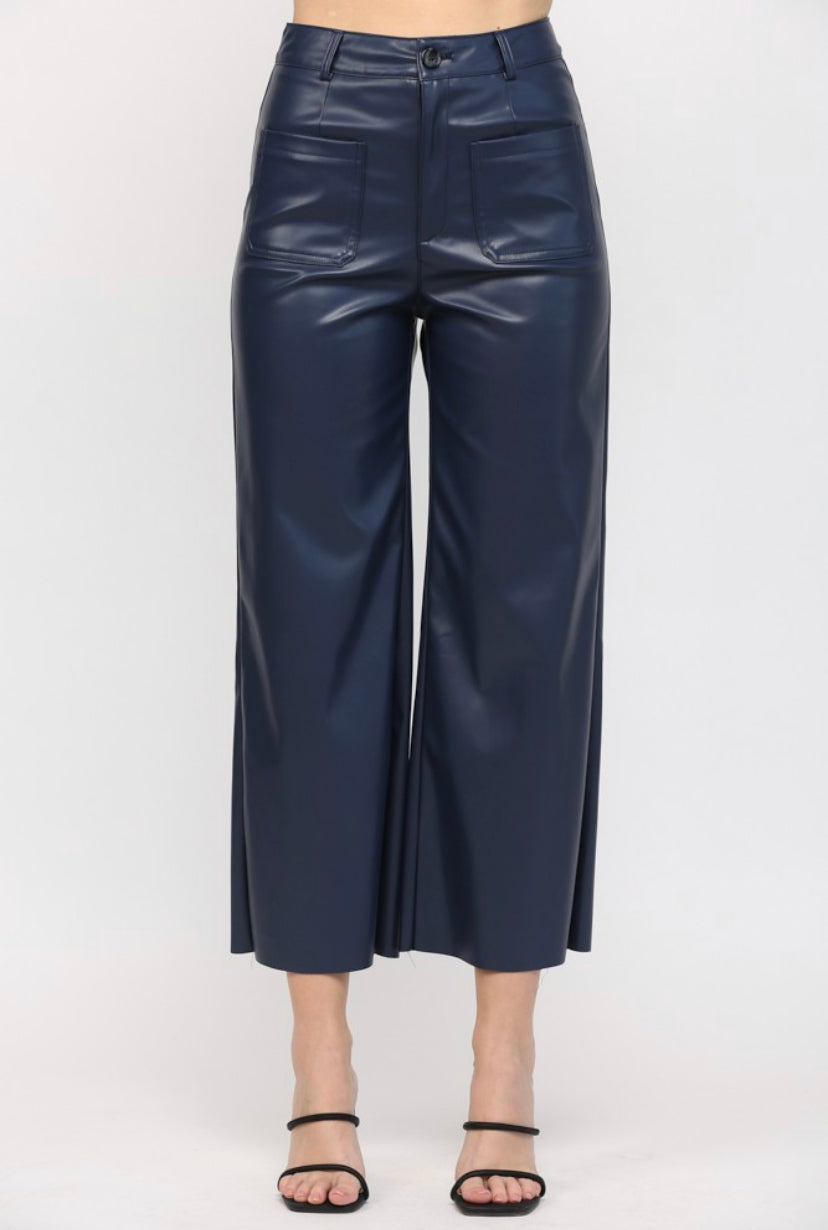 Navy Faux Leather Pant