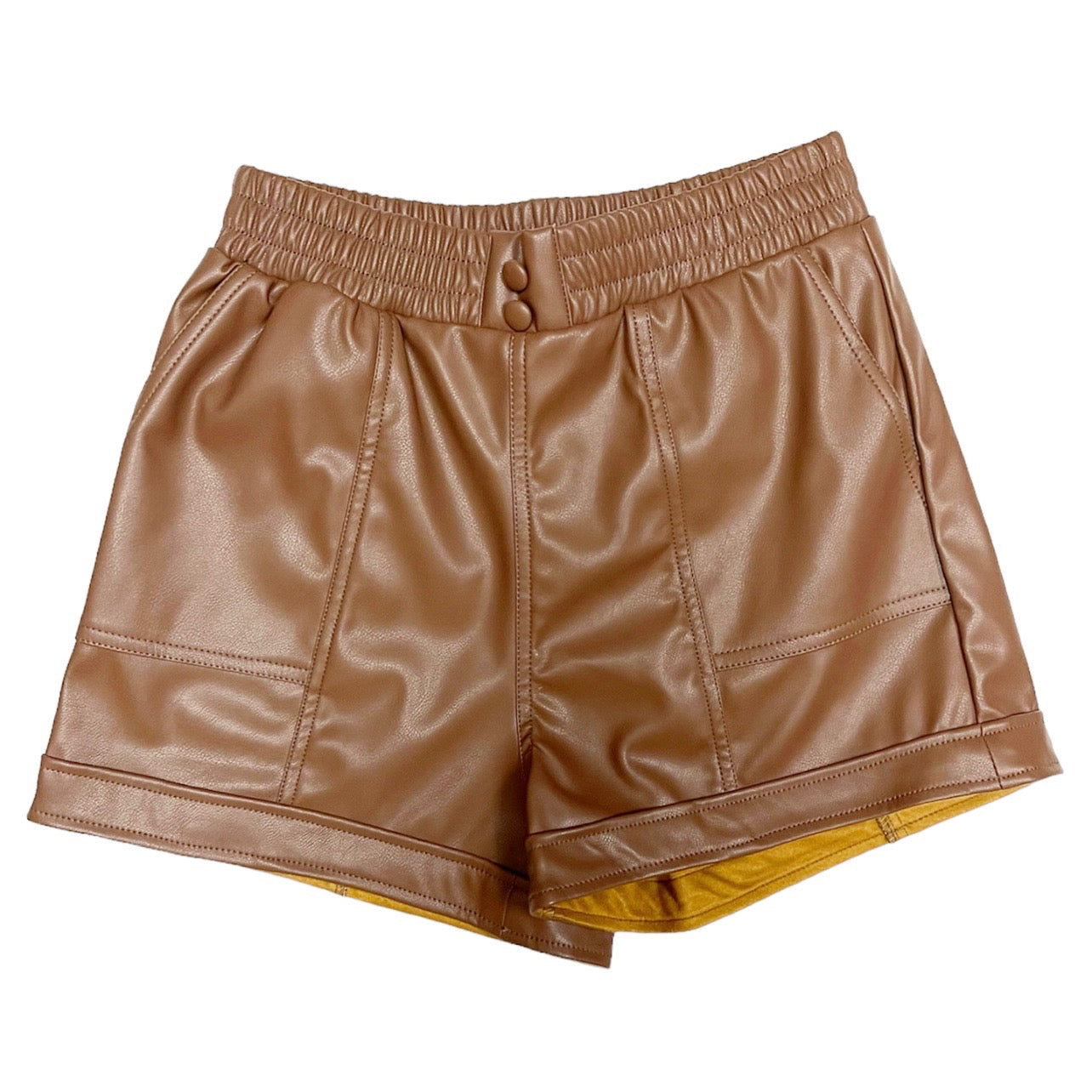 Buttoned Leather Short Brown