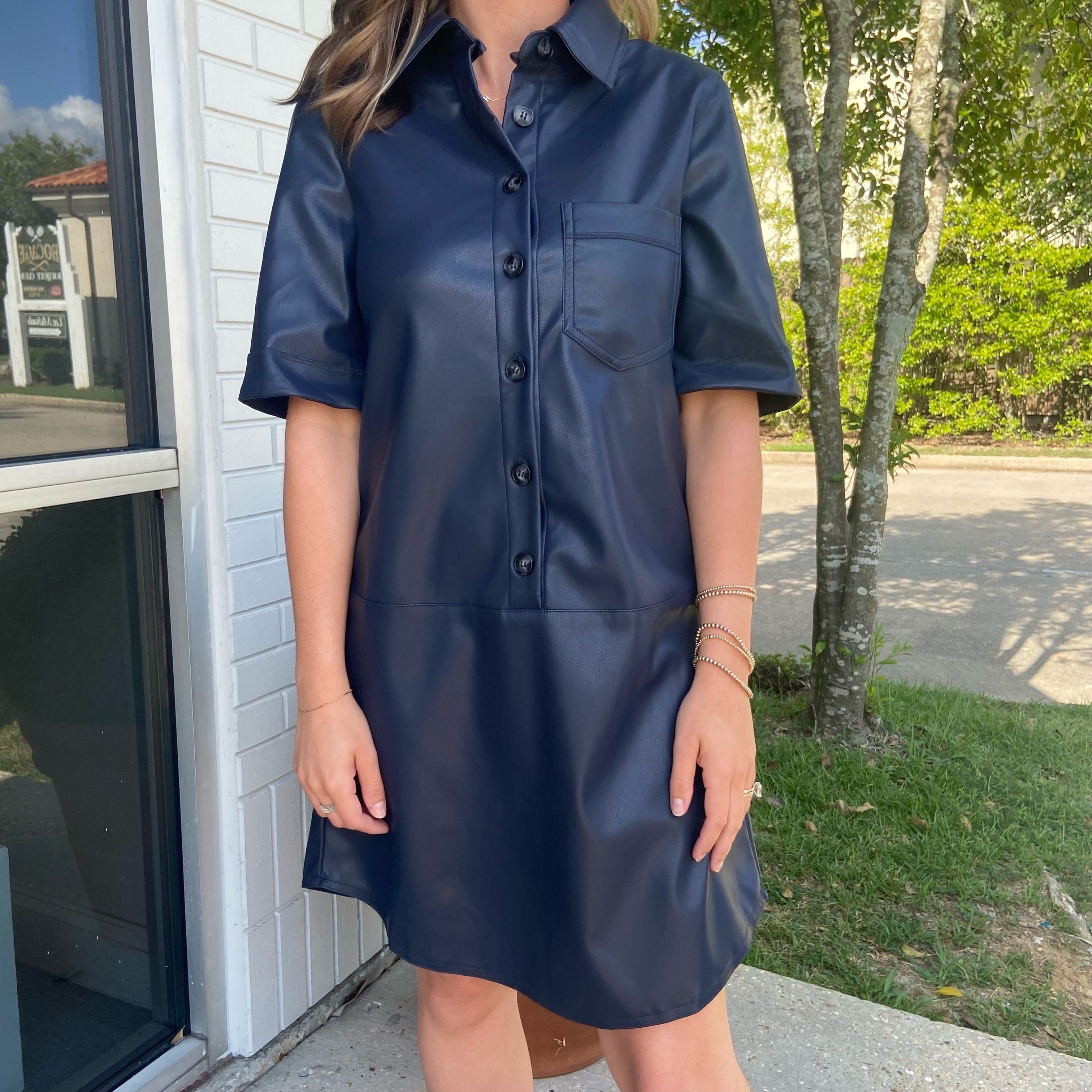 Navy Leather Dress