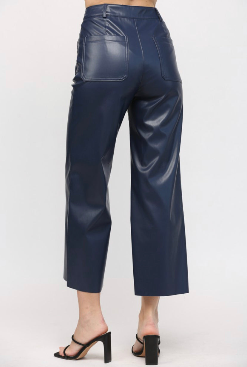 Navy Faux Leather Pant