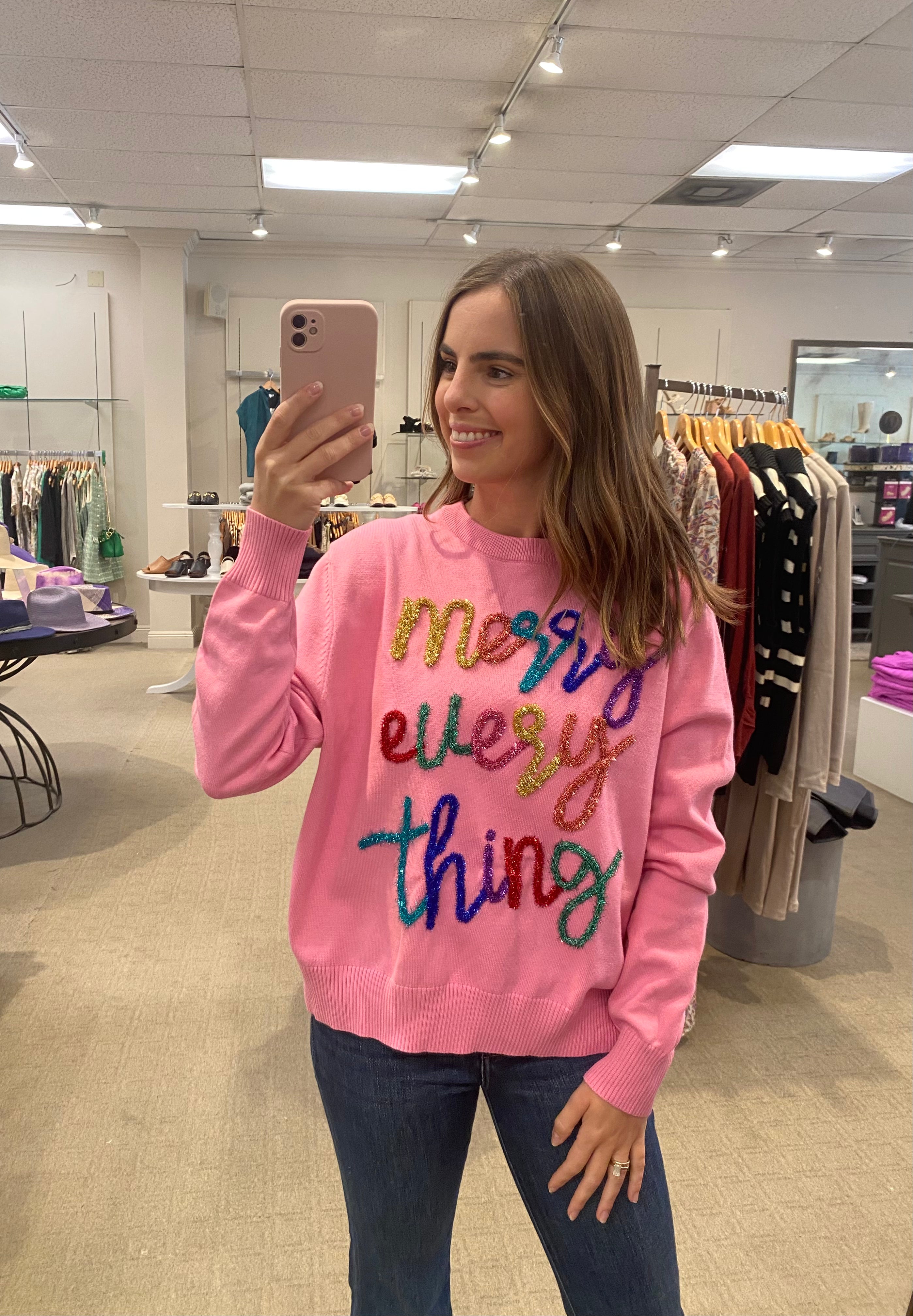 Merry Everything Sweater Pink