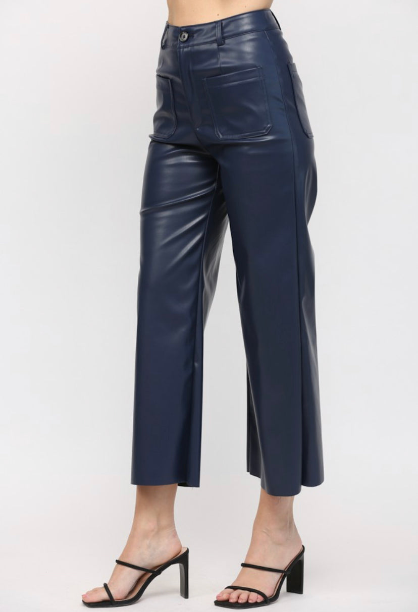 Navy Faux Leather Pant