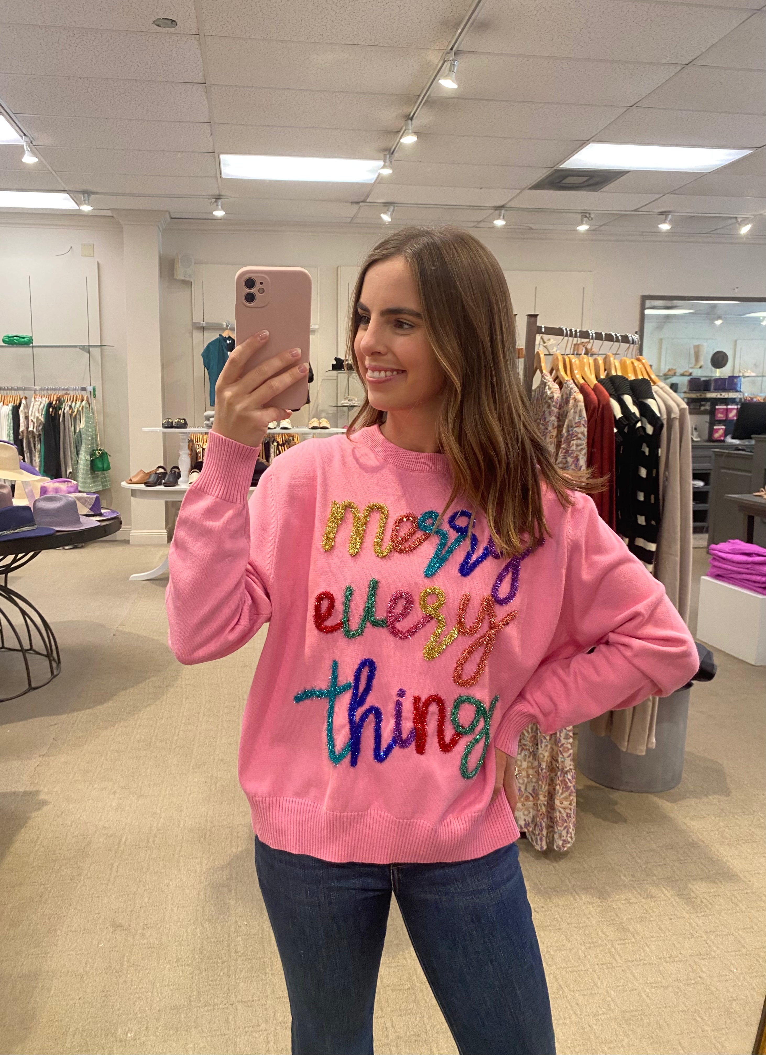 Merry Everything Sweater Pink
