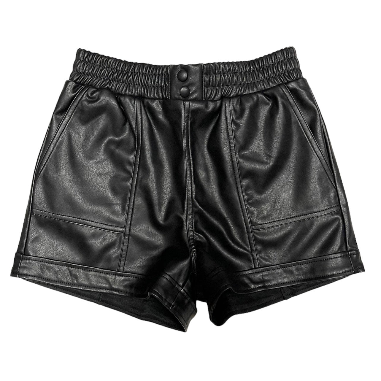 Buttoned Leather Short Black
