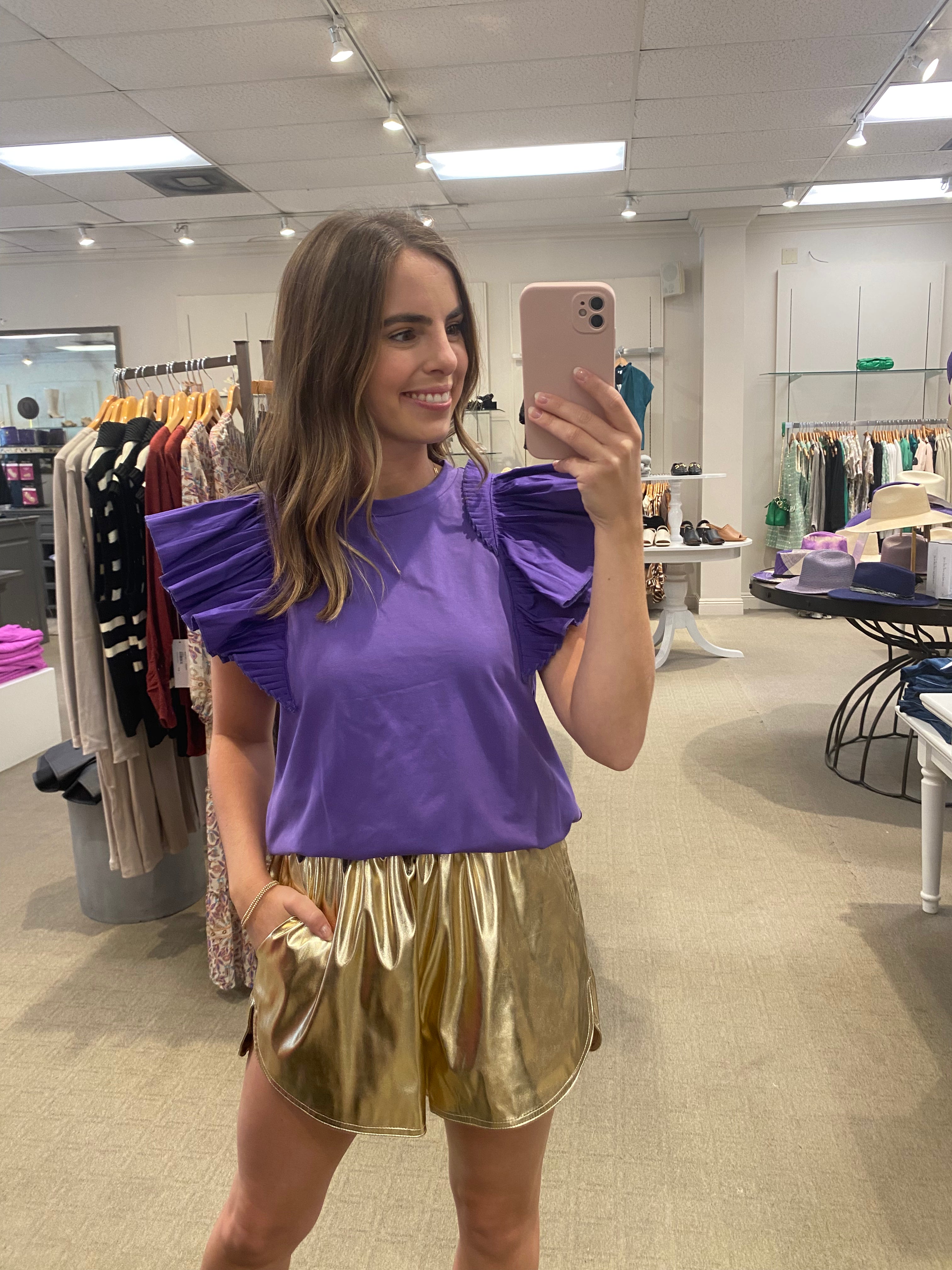 Metallic Leather Short Gold