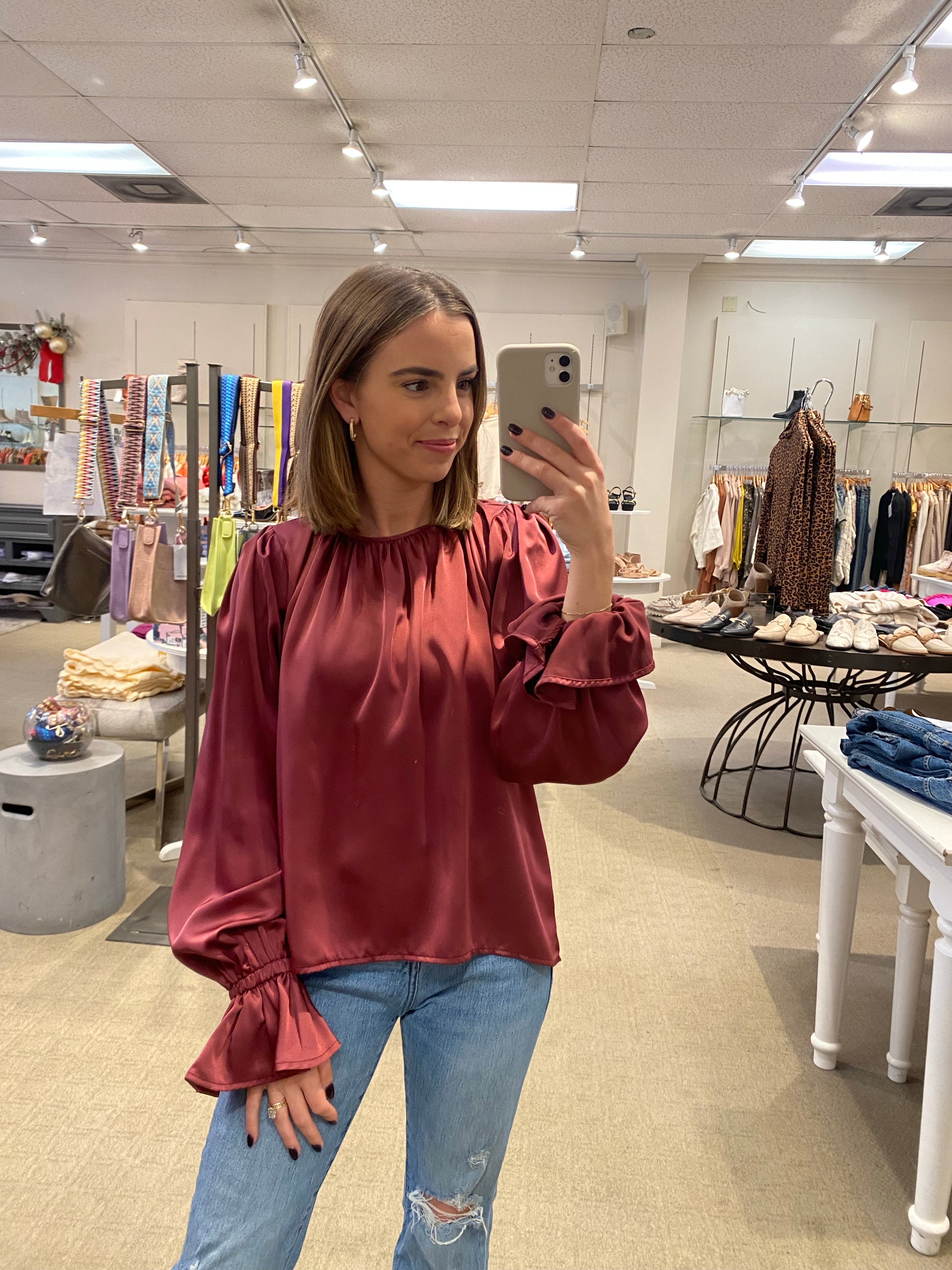 Ruffle Sleeve Burgundy