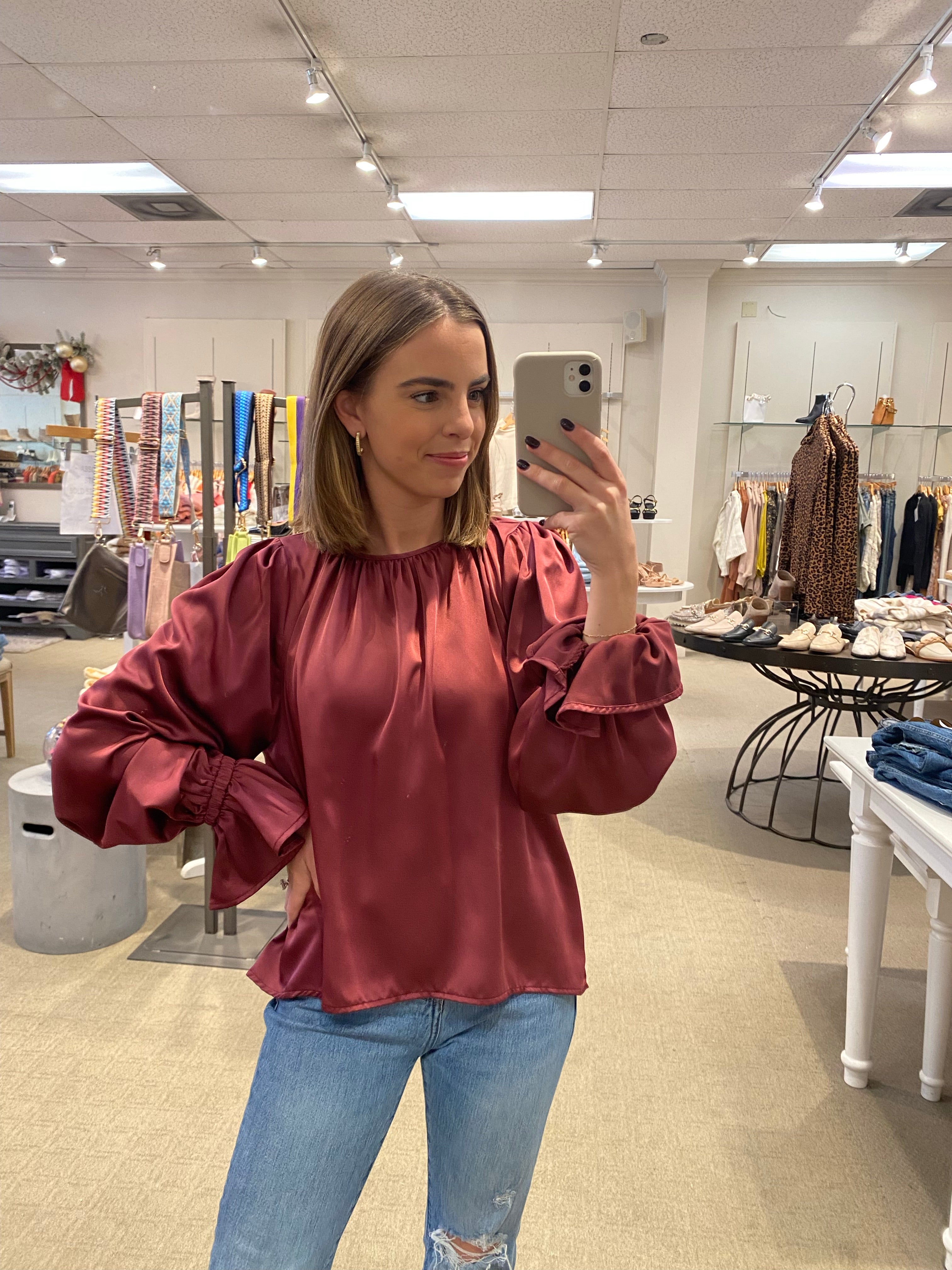 Ruffle Sleeve Burgundy
